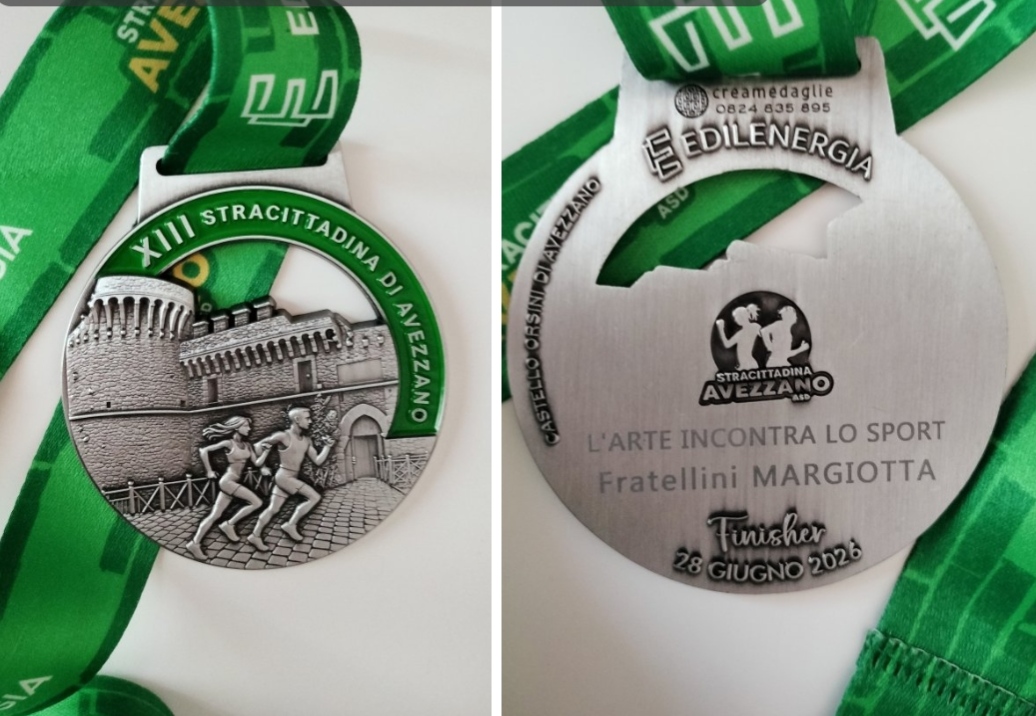  “Stracittadina Avezzano” e scritta “Finisher 28 giugno 2026”. Riconoscimento ai Fratellini Margiotta

